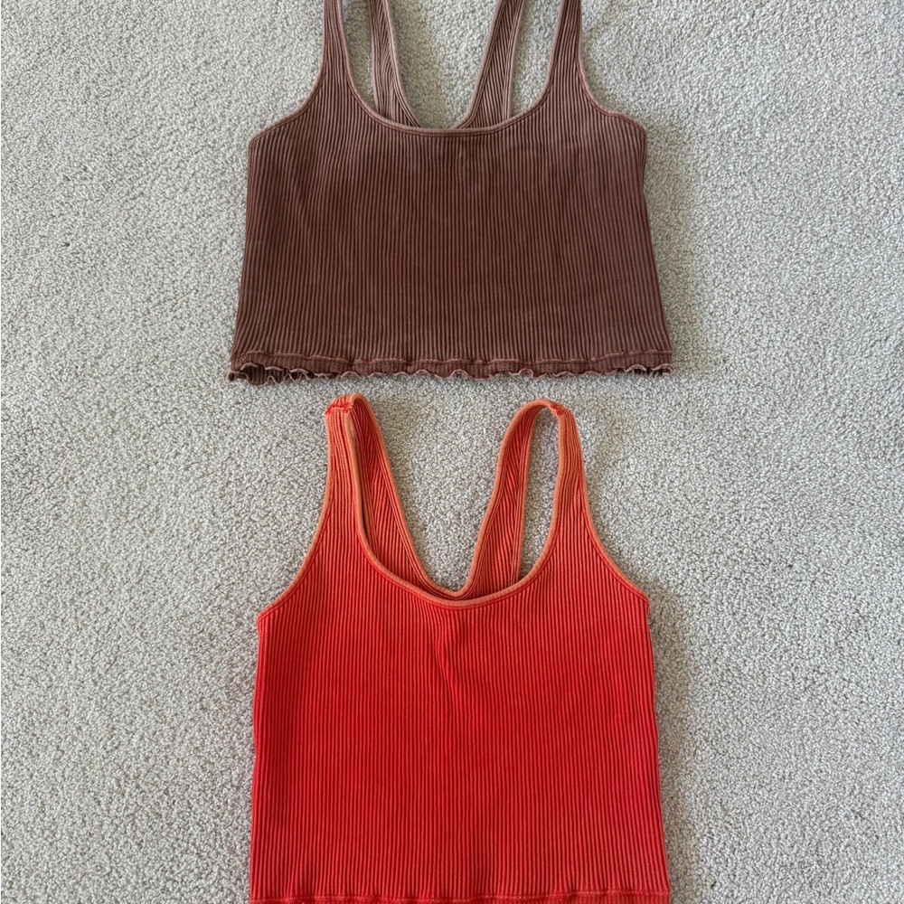 Brown Ribbed Tank Top / orange Ribbed Tank Top - Women's Sleeveless Tops